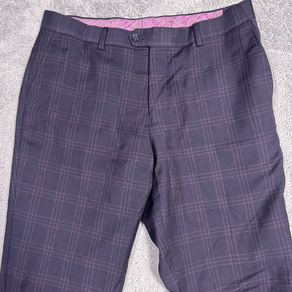 Tiglio Lanificio Di Biella Pants Mens 32x30 Terrano 100% Wool Windowpane Purple